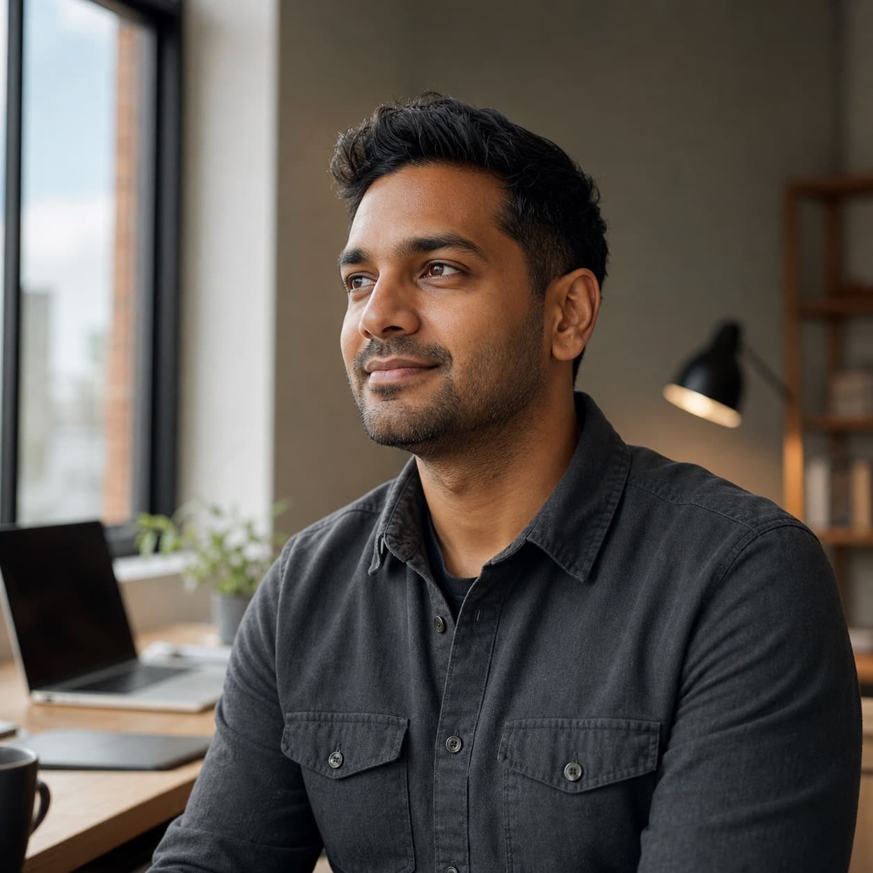 Male AI builder at his workspace